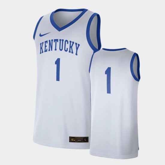 #1 Replica UK Basketball Mens White Royal Jersey 997371-562