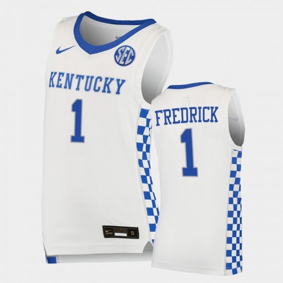 #1 CJ Fredrick College Basketball Wildcats Replica Men\'s White Jersey 161960-284