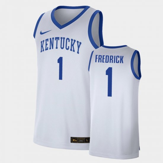 #1 CJ Fredrick Replica Kentucky Wildcats Mens White Jersey 701011-467