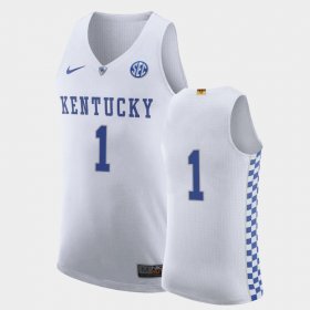 #1 College Basketball Kentucky Authentic Men White Jersey 731698-448