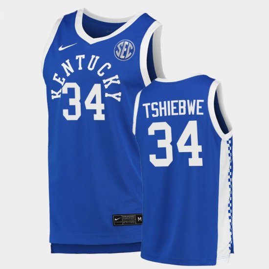 #34 Oscar Tshiebwe College Basketball University of Kentucky Replica Men\'s Royal Jersey 238599-860