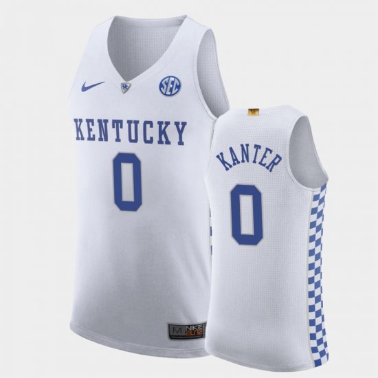 #0 Enes Kanter College Basketball Authentic Kentucky Men\'s White Jersey 746653-786