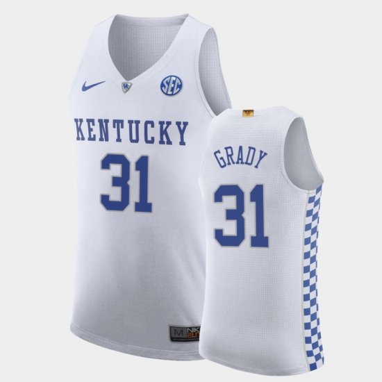 #31 Kellan Grady College Basketball Kentucky Wildcats 2021 Trade Men White Jersey 822267-463