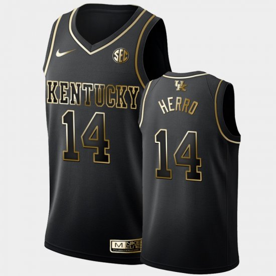 #14 Tyler Herro Golden Edition Wildcats College Basketball Men Black Jersey 722916-301