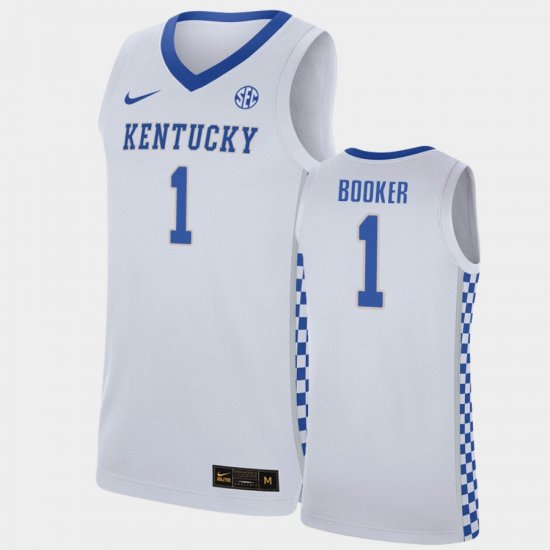 #1 Devin Booker College Basketball University of Kentucky Men\'s White Jersey 415827-603