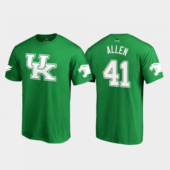 #41 Josh Allen St. Patrick\'s Day Kentucky Wildcats White Logo College Football Mens Kelly Green T-Shirt 262243-130