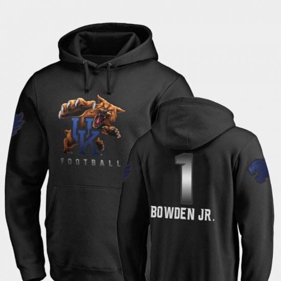 #1 Lynn Bowden Jr. Midnight Mascot Kentucky Wildcats Football Men Black Hoodie 326093-905