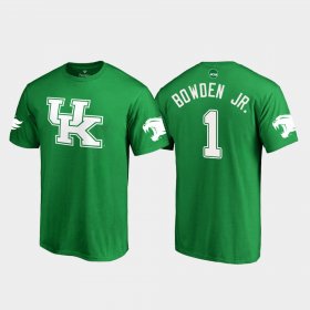 #1 Lynn Bowden Jr. St. Patrick's Day University of Kentucky White Logo College Football Men's Kelly Green T-Shirt 980411-827