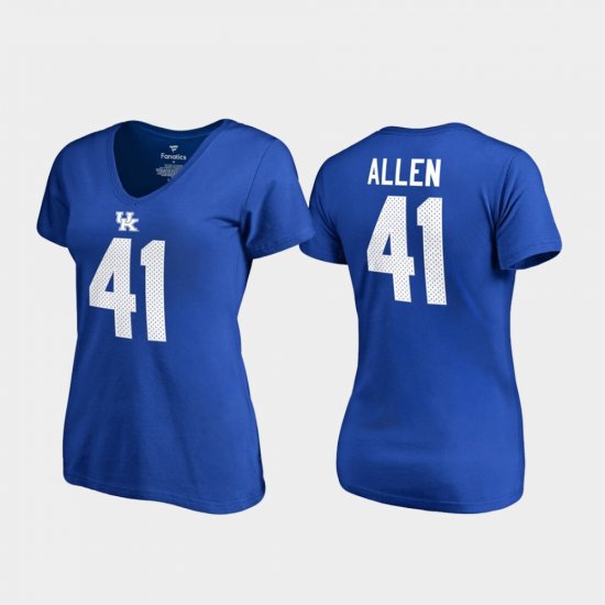 #41 Josh Allen College Legends Kentucky Wildcats V-Neck Name & Number Women\'s Royal T-Shirt 642476-751